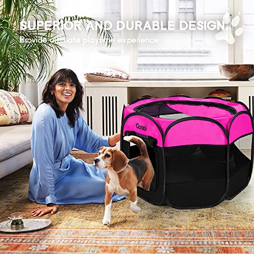 GOOZII Pet Cat Playpen for Indoor Cats Enclosed, Portable Foldable Dog Playpen Outdoor Tent Crate Cage with Zipper Top Cover Door for Kitten Puppy Outside Rv Car Camper (Small Size, Pink)