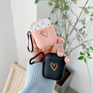 HJWKJUS Compatible with AirPods 1&2 Case for Women Girls,Creative Cute Plated Love Heart Pattern Case with Keychain Anti-dust Shockproof Protective Soft TPU Cover for AirPods 1&2-Black