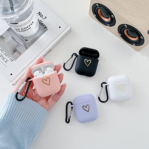 HJWKJUS Compatible with AirPods 1&2 Case for Women Girls,Creative Cute Plated Love Heart Pattern Case with Keychain Anti-dust Shockproof Protective Soft TPU Cover for AirPods 1&2-Black