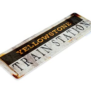 Tinworld Yellowstone Train Station Sign Street Sign Rustic Metal Sign Decor Railroad Garage Cave D389
