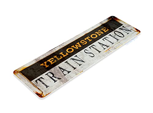 Tinworld Yellowstone Train Station Sign Street Sign Rustic Metal Sign Decor Railroad Garage Cave D389