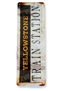 tinworld yellowstone train station sign street sign rustic metal sign decor railroad garage cave d389