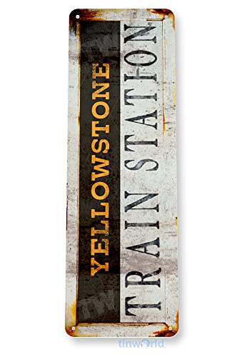 Tinworld Yellowstone Train Station Sign Street Sign Rustic Metal Sign Decor Railroad Garage Cave D389