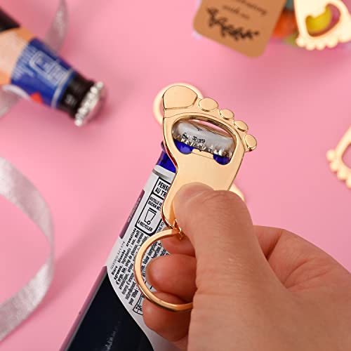 50PC Footprint Keychain Bottle Opener Baby Shower Favors for Guest Baby Shower Souvenirs, Gifts, Supplies and Decorations, Baby Shower Souvenirs with Organza Bag Thank You Tag 20m String (Gold)