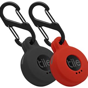 Geiomoo Silicone Cover Compatible with Tile Sticker 2022, Protective Case with Carabiner (2 Pack Red+Black)