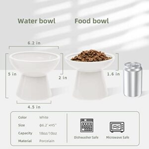 CEEFU 2 Extra Wide Raised Cat Food Bowl, Elevated Anti-Vomiting Cat Feeder Whisker Stress-Free Dog Two Bowls Ceramic Cat Feeding Bowls White