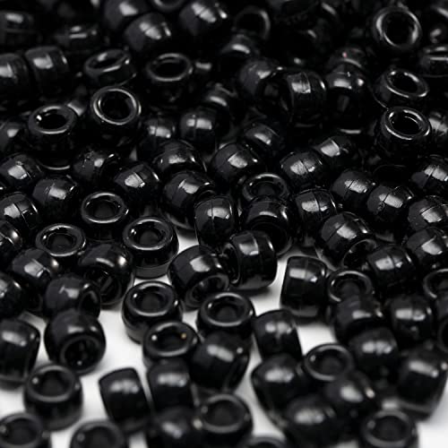 1000 Pcs Acrylic Black Pony Beads 6x9mm Bulk for Arts Craft Bracelet Necklace Jewelry Making Earring Hair Braiding (Black)