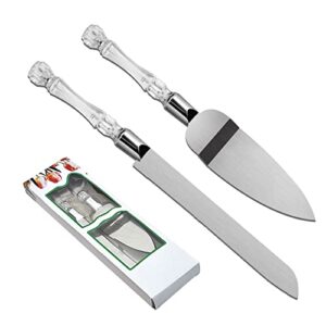 2pcs/set wedding cake knife and server set, cake cutting set for wedding with faux crystal handles & premium 410 stainless steel blades for wedding cake, birthdays, anniversaries, parties, holiday