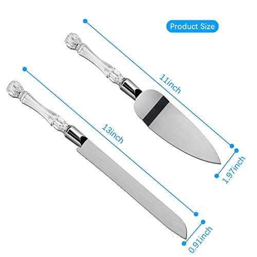 2PCS/Set Wedding Cake Knife and Server Set, Cake Cutting Set for Wedding with Faux Crystal Handles & Premium 410 Stainless Steel Blades for Wedding Cake, Birthdays, Anniversaries, Parties, Holiday