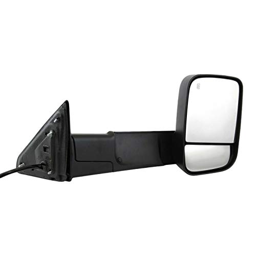 MyParts Mirror Tow Power Heated Signal Puddle Light Textured Black Right Passenger Side Compatible with Ram PU