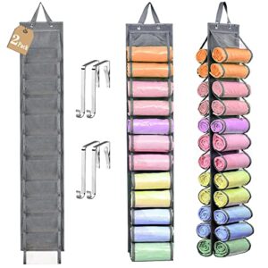 kisyongus 2 pack leggings storage organizer, hanging legging organizer for closet, yoga legging roll holder with 24 compartments over the door, space saver closet storage organization (gray - 2 pcs)