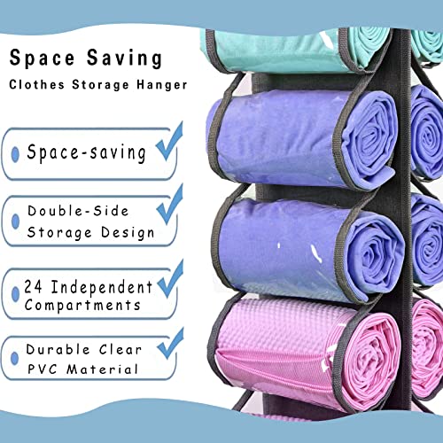 KISYONGUS 2 Pack Leggings Storage Organizer, Hanging Legging Organizer for Closet, Yoga Legging Roll Holder with 24 Compartments Over The Door, Space Saver Closet Storage Organization (Gray - 2 pcs)