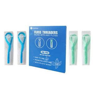 freshdear floss threaders for braces, bridges, and implants, green 100 counts and blue 100 counts (pack of 4, total 200 counts)