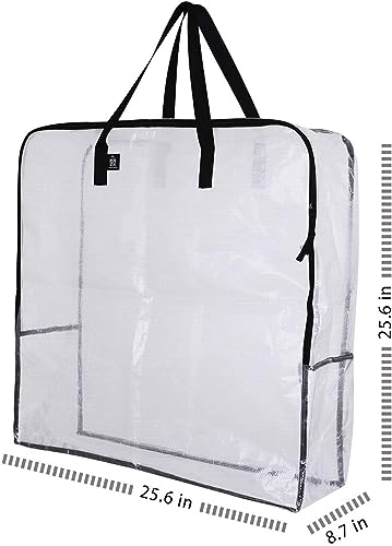 Extra Large Clear Storage Bag with Zippers for Clothing Recycling Bags Moisture Protection Bag Bedroom Closet Heavy-Duty Storage Tote 3 Pcs