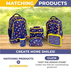 Backpack with Lunch Box for Boys, Cute 15” Boy Backpacks and Integrated Lunch Bag with Water Bottle Pocket Holder, Insulated Padded Travel Bags Boxes for Elementary School Kids, Blue Yellow Trucks