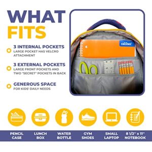 Backpack with Lunch Box for Boys, Cute 15” Boy Backpacks and Integrated Lunch Bag with Water Bottle Pocket Holder, Insulated Padded Travel Bags Boxes for Elementary School Kids, Blue Yellow Trucks