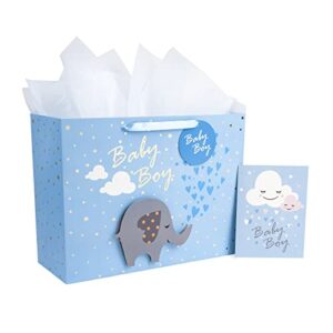 maypluss 16" extra large gift bag with greeting card and white tissue paper - baby boy 3d making design