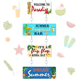 summer beach wall decor welcome to paradise sign patio pool sign metal hanging tropical bar flip flop sign endless summer vintage beach themed plaque for poolside outdoor home decor (stylish style)