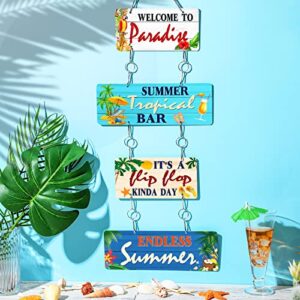 Summer Beach Wall Decor Welcome to Paradise Sign Patio Pool Sign Metal Hanging Tropical Bar Flip Flop Sign Endless Summer Vintage Beach Themed Plaque for Poolside Outdoor Home Decor (Stylish Style)