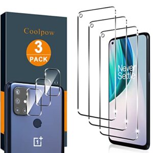 【3+3 pack】coolpow designed for oneplus nord n10 5g screen protector plus one nord n10 screen protector tempered glass cell phone film, 9h hardness, ultra hd, scratch resistant, easy install, case friendly