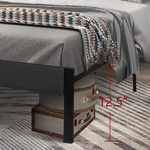 LTMEUTY Full Bed Frame - Metal Platform Bed Frame, Mattress Foundation with Upholstered Headboard, for Boys, Teen, Young, Metal Support and No Box Spring, Gray