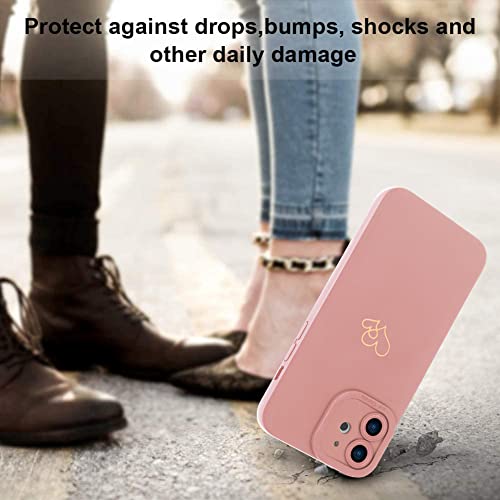 Gukalong Compatible iPhone 12 Case with Heart Design Heavy Duty Shockproof Protection Silicone Cover Anti-Scratch Non-Slip Wireless Charging Soft Case for iPhone 12 - Pink