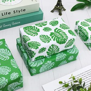 Whaline Tropical Palm Leaves Tissue Paper Folded Flat Green White Gift Wrapping Paper Art Paper for Spring Summer DIY Gift Packing Party Favor Holiday Paper Flower Craft Making, 14 x 20Inch, 90Sheet