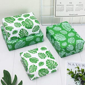 Whaline Tropical Palm Leaves Tissue Paper Folded Flat Green White Gift Wrapping Paper Art Paper for Spring Summer DIY Gift Packing Party Favor Holiday Paper Flower Craft Making, 14 x 20Inch, 90Sheet