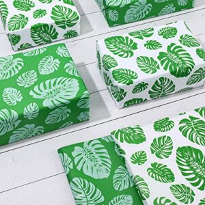 Whaline Tropical Palm Leaves Tissue Paper Folded Flat Green White Gift Wrapping Paper Art Paper for Spring Summer DIY Gift Packing Party Favor Holiday Paper Flower Craft Making, 14 x 20Inch, 90Sheet