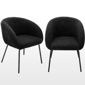 zesthouse mid century dining chairs barrel chairs set of 2, sherpa accent chairs for living room bedroom, upholstered kitchen & dining room chairs with metal legs,comfy leisure sofa chairs