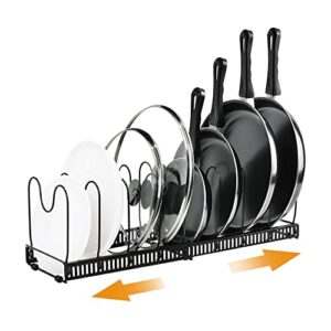aniuniu expandable pot organizer rack, pans and pots lid organizer rack holder with 10 adjustable compartment for kitchen cabinet cookware baking frying rack, black…