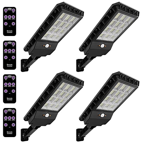 Arily 144 LED Outdoor Solar Powered Street Light with Remote Control Solar Outdoor Solar Lights for Barn, Gutter, Parking Lot, Garden, Garage, Yard -4 Pack