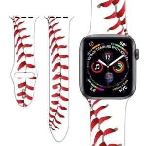 white baseball sports watch bands compatible with apple watch 38mm /40mm/41mm, adjustable baseball lace wristbands soft silicone replacement strap for iwatch series 7 6 5 4 3 2 1 se