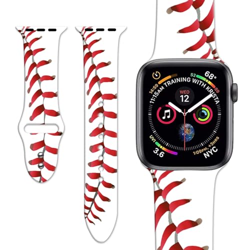 White Baseball Sports Watch Bands Compatible with Apple Watch 38mm /40mm/41mm, Adjustable Baseball Lace Wristbands Soft Silicone Replacement Strap for iWatch Series 7 6 5 4 3 2 1 SE