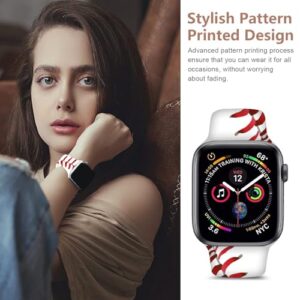 White Baseball Sports Watch Bands Compatible with Apple Watch 38mm /40mm/41mm, Adjustable Baseball Lace Wristbands Soft Silicone Replacement Strap for iWatch Series 7 6 5 4 3 2 1 SE