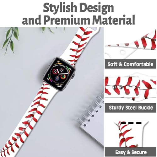 White Baseball Sports Watch Bands Compatible with Apple Watch 38mm /40mm/41mm, Adjustable Baseball Lace Wristbands Soft Silicone Replacement Strap for iWatch Series 7 6 5 4 3 2 1 SE