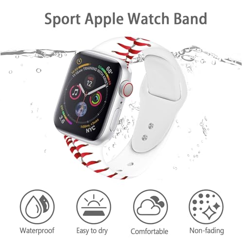 White Baseball Sports Watch Bands Compatible with Apple Watch 38mm /40mm/41mm, Adjustable Baseball Lace Wristbands Soft Silicone Replacement Strap for iWatch Series 7 6 5 4 3 2 1 SE