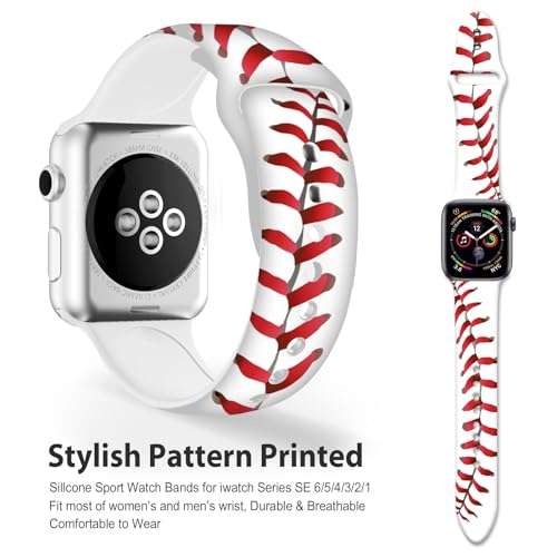 White Baseball Sports Watch Bands Compatible with Apple Watch 38mm /40mm/41mm, Adjustable Baseball Lace Wristbands Soft Silicone Replacement Strap for iWatch Series 7 6 5 4 3 2 1 SE