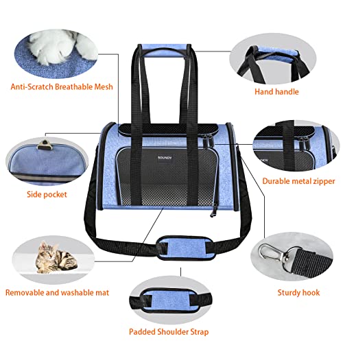 Dog Carrier Cat Carriers Airline Approved Pet Carrier for Small Medium Dogs Cats Puppies Collapsible Soft Sided Travel Puppy Carrier Bag (Medium, Blue)