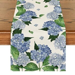 artoid mode watercolor hydrangea table runner, spring summer seasonal kitchen dining table decoration for indoor outdoor home party decor 13 x 72 inch