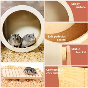 BNOSDM Wooden Hamster Exercise Wheel Silent Mouse Running Spinner Wheel Toy Wood Non-Slip Wheel with Seesaw Cage Accessories for Syrian Hamsters Mice Dwarf Rats Guinea Pigs Gerbils Small Pets