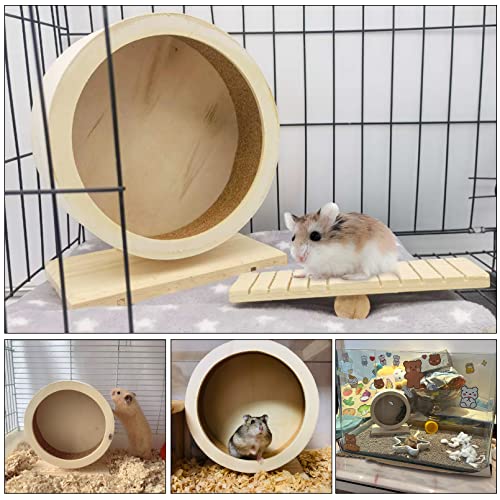 BNOSDM Wooden Hamster Exercise Wheel Silent Mouse Running Spinner Wheel Toy Wood Non-Slip Wheel with Seesaw Cage Accessories for Syrian Hamsters Mice Dwarf Rats Guinea Pigs Gerbils Small Pets
