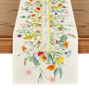 artoid mode flower floral table runner, spring summer seasonal kitchen dining table decoration for indoor outdoor home party decor 13 x 72 inch