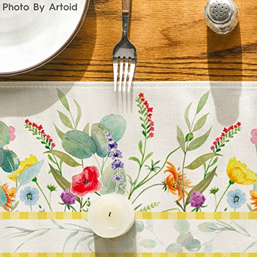 Artoid Mode Flower Floral Table Runner, Spring Summer Seasonal Kitchen Dining Table Decoration for Indoor Outdoor Home Party Decor 13 x 72 Inch