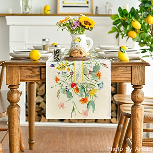 Artoid Mode Flower Floral Table Runner, Spring Summer Seasonal Kitchen Dining Table Decoration for Indoor Outdoor Home Party Decor 13 x 72 Inch