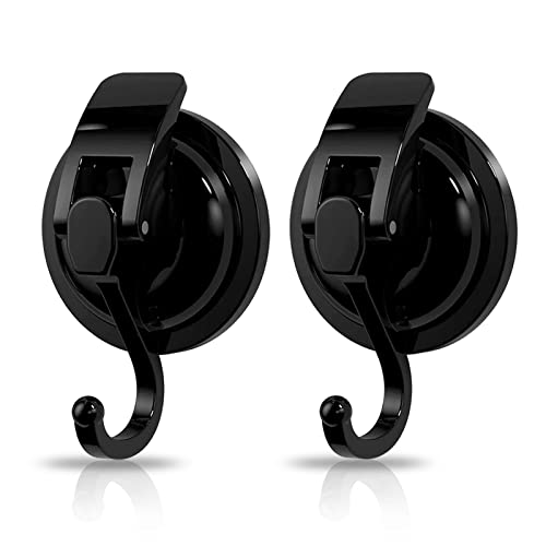 noasqll Suction Cup Hooks, 2 Pack Heavy-Duty Polished Removable Wall Suction Hooks, Easy to Install Without Punching Suction Cup Hooks for Shower, Bathroom, Kitchen and Restroom (Black)