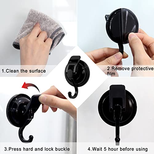 noasqll Suction Cup Hooks, 2 Pack Heavy-Duty Polished Removable Wall Suction Hooks, Easy to Install Without Punching Suction Cup Hooks for Shower, Bathroom, Kitchen and Restroom (Black)