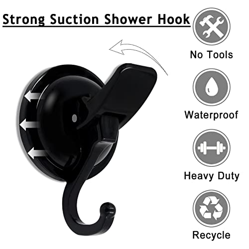 noasqll Suction Cup Hooks, 2 Pack Heavy-Duty Polished Removable Wall Suction Hooks, Easy to Install Without Punching Suction Cup Hooks for Shower, Bathroom, Kitchen and Restroom (Black)