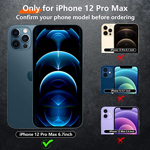 Red2Fire for iPhone 12 Pro Max Case [Military Grade Drop Protection] [Tempered Glass Screen Protector + Camera Lens Protector] Non-Slip Heavy Duty Full-Body Shockproof Phone Case (Black)