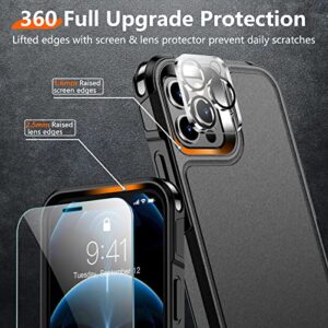 Red2Fire for iPhone 12 Pro Max Case [Military Grade Drop Protection] [Tempered Glass Screen Protector + Camera Lens Protector] Non-Slip Heavy Duty Full-Body Shockproof Phone Case (Black)